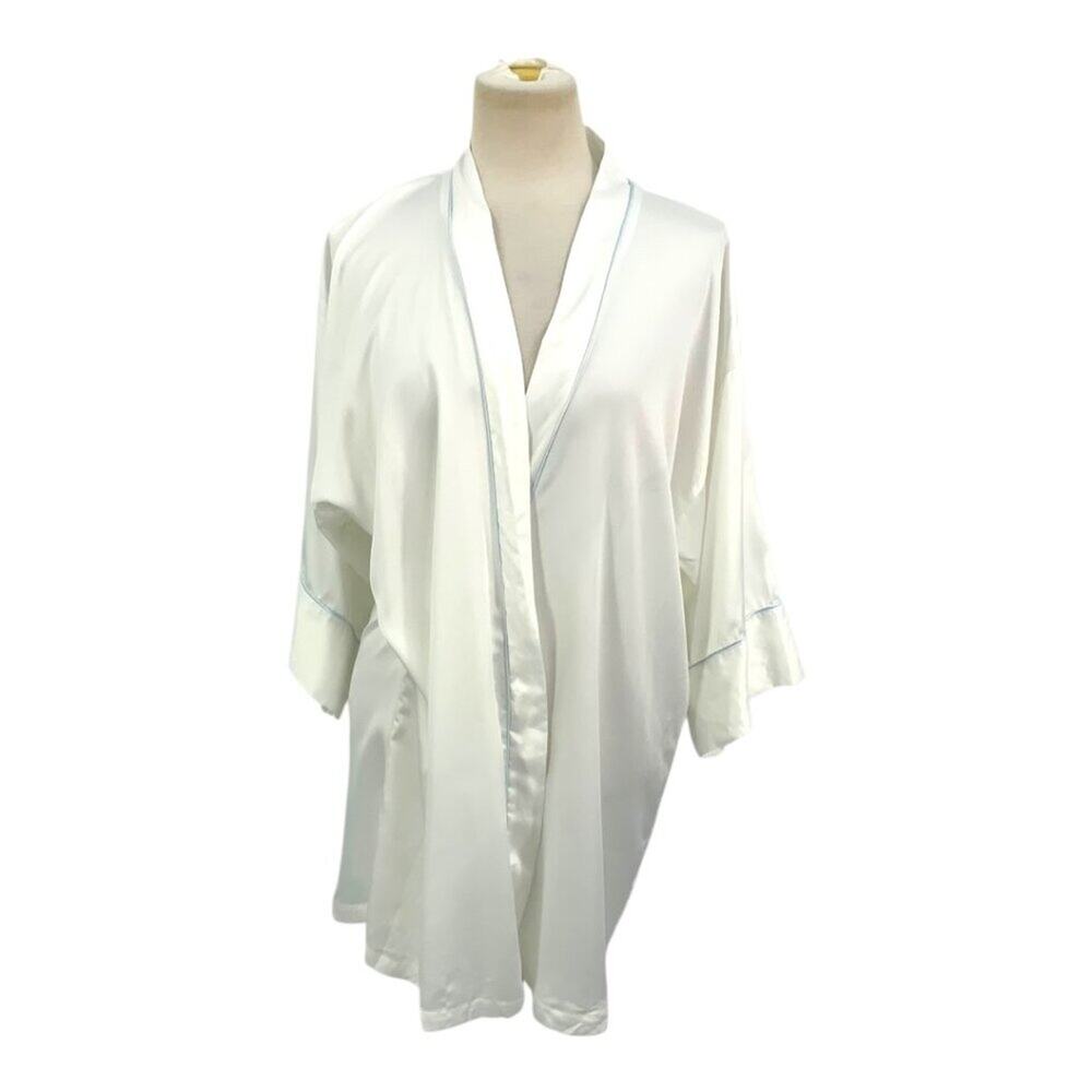 In Bloom by Jonquil Open Front White Satin Bride Robe Size Large NWOT